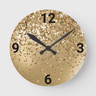 HORLOGE RONDE CHUTE DE MUR MODERNE D'OR CRISTAL