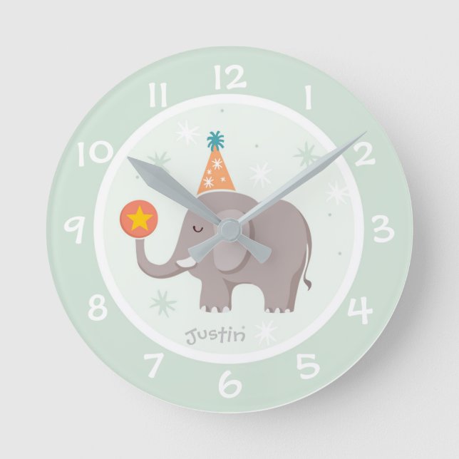 Horloge Ronde Circus Elephant Kids Nursery Wall Clock (Recto)