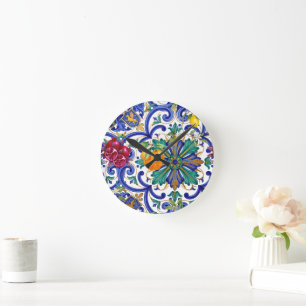 Horloge Ronde citron fruitier mosaïque méditerranéenne