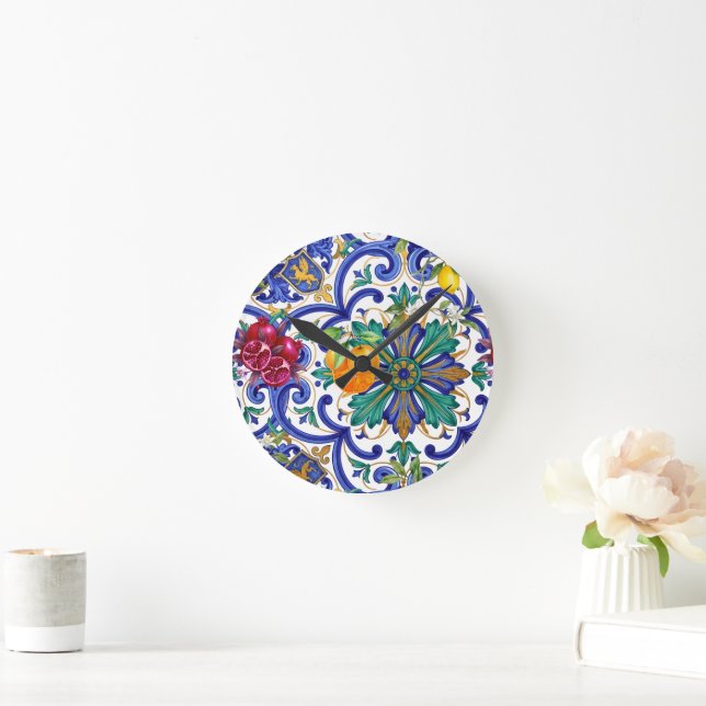 Horloge Ronde citron fruitier mosaïque méditerranéenne  (Maison)