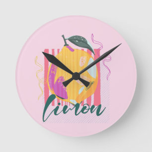 Horloge Ronde Citron Rose Limon Italien