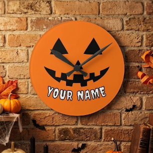 Horloge Ronde Citrouille orange personnalisée Halloween Votre no
