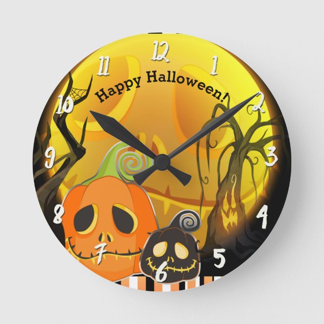 Horloge Ronde Citrouilles et lune Halloween Whimsical Personnali (Recto)