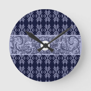 Horloge Ronde Classy Blue Baroque Motif par LeahG - cherubs