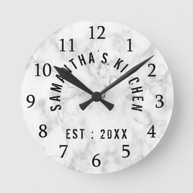 Horloge Ronde Classy Personalized White Marble Kitchen (Recto)
