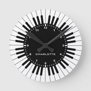 Horloge Ronde Clavier de piano noir et blanc
