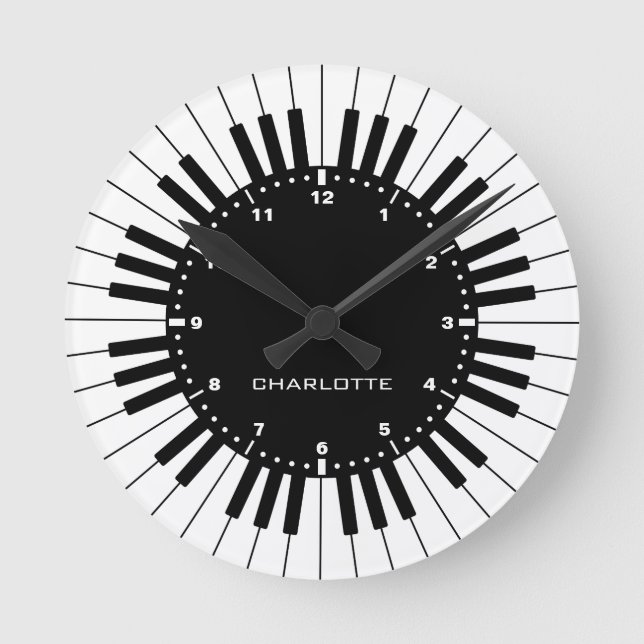 Horloge Ronde Clavier de piano noir et blanc (Recto)