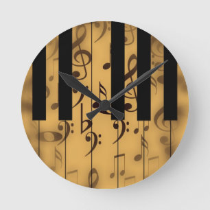 Horloge Ronde Clés de piano et notes musicales
