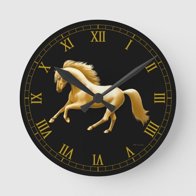 Horloge Ronde Clock de Galloping Golden Horse (Recto)