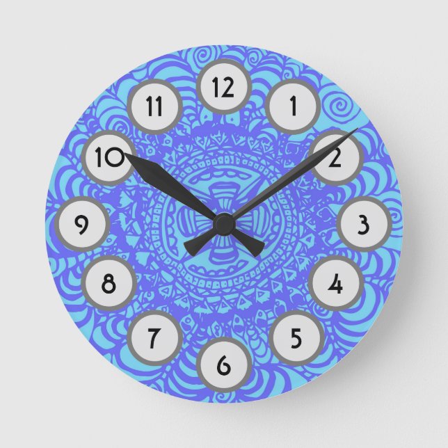 Horloge Ronde Clock Sky Blue Aztec (Recto)