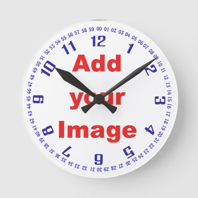 Horloge Ronde Clock template - Numbers & seconds blue-Add Image (Recto)