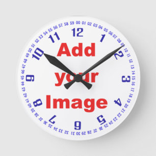 Horloge Ronde Clock template - Numbers & seconds blue-Add Image