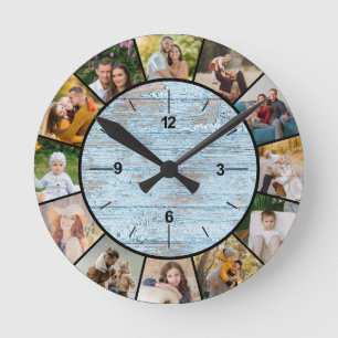 Horloge Ronde Clôture en bois bleu rustique faux collage de 12 p