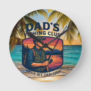 Horloge Ronde Club de pêche de Papa Rétro Soleil Couchant Person