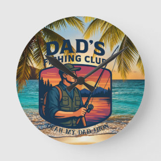 Horloge Ronde Club de pêche de Papa Rétro Soleil Couchant Person