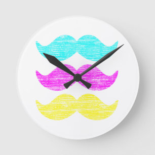 Horloge Ronde CMY Mustaches (letterpress style)