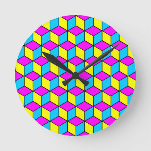 Horloge Ronde CMYK CUBE célèbre cubes illusion 2
