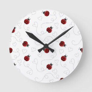 Horloge Ronde Coccinelle Rouge Coléoptère Insecte Amoureux Cœurs