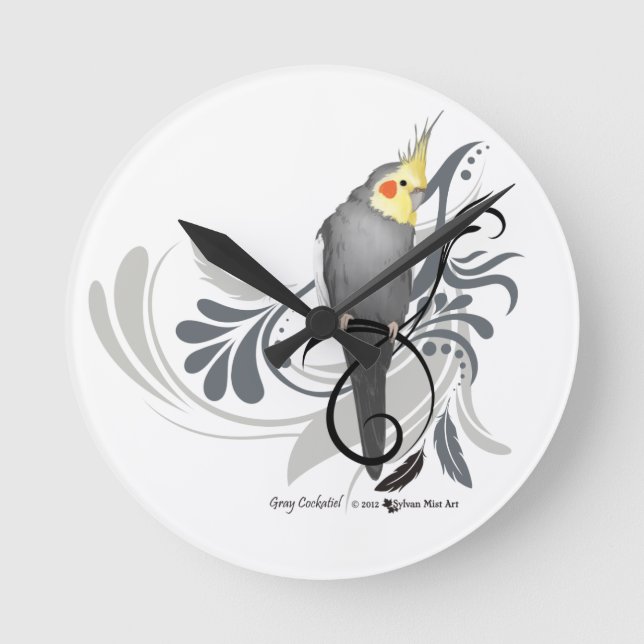 Horloge Ronde Cockatiel gris (Recto)