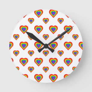 Horloge Ronde Coeur arc-en-ciel
