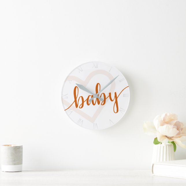Horloge Ronde Coeur bébé | Automne Brûlé Orange Flourdissant Scr (Maison)
