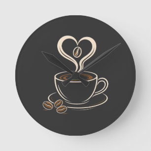 Horloge Ronde Cœur de Amateur de Café Steam Design Minimaliste