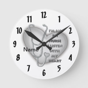 Horloge Ronde Cœur Gris Infirmière Diplômée Infirmière