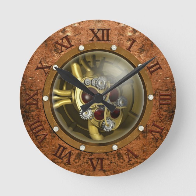 Horloge Ronde Coeur mécanique Steampunk (Recto)