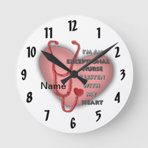 Horloge Ronde Cœur rouge infirmière exceptionnelle