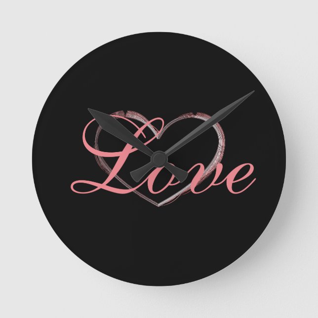 Horloge Ronde Coeur tendance Grey Calligraphie Amour Mariage (Recto)