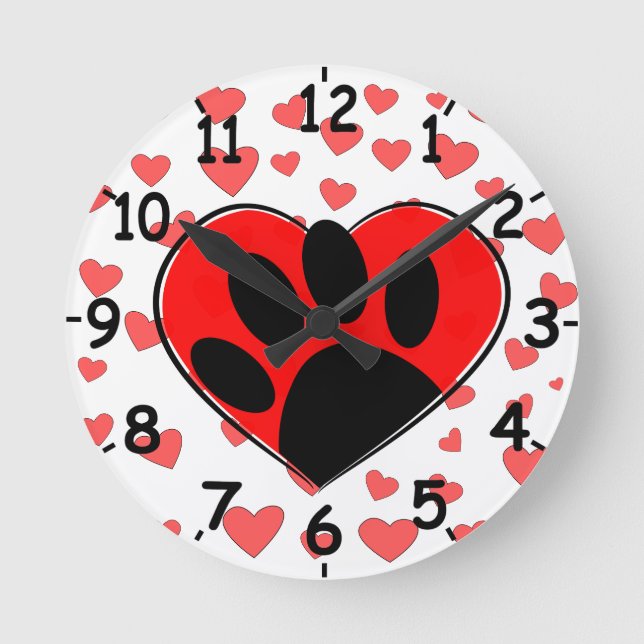 Horloge Ronde Coeurs Amoureux de les chiens partout (Recto)