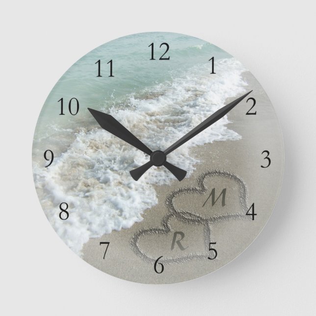 Horloge Ronde Coeurs de plage romantiques (Recto)