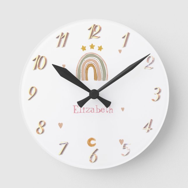 Horloge Ronde Coeurs des étoiles arc-en-ciel mignons (Recto)