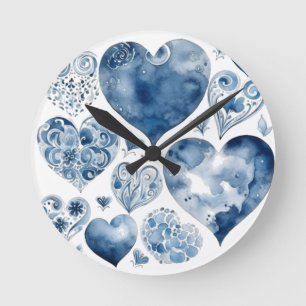 Horloge Ronde Coeurs en Delft Blue
