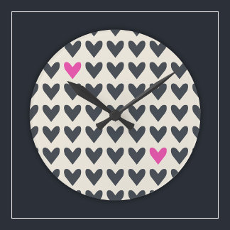 Horloge Ronde Cœurs mignons d'Art Pop en gris foncé moderne et r