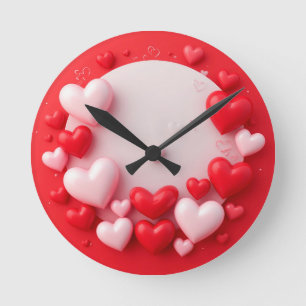 Horloge Ronde Cœurs rouges de différentes tailles et nuances