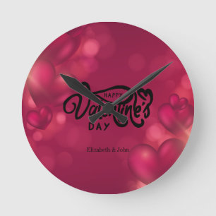 Horloge Ronde Cœurs rouges Joyeuse Saint-Valentin    