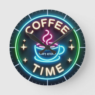 Horloge Ronde ☕ Coffeecore Clock Coffee Mèmes Neon Look