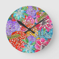 Colful Abstract Wild Flower Collage Clock