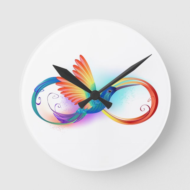 Horloge Ronde Colibri arc-en-ciel avec symbole Infinity (Recto)