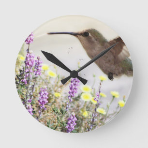 Horloge Ronde Colibri et Art numérique Fleur sauvage