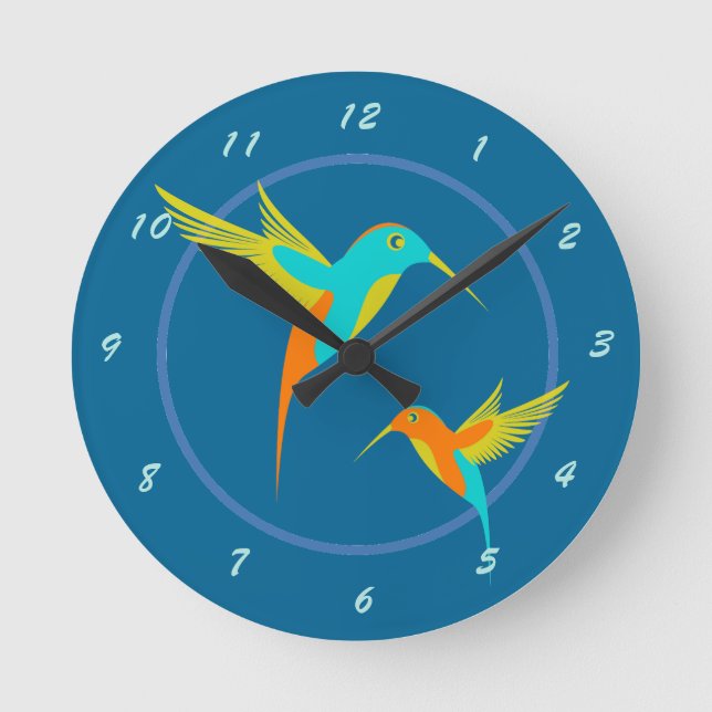 Horloge Ronde Colibri exotique bleu (Recto)