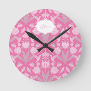 Horloge Ronde Colibri rose Coquette florale personnalisée