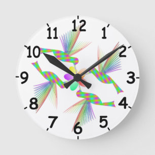 Horloge Ronde Colibris Arc-En-Ciel Embrasser Une Fleur