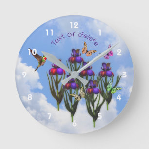 Horloge Ronde Colibris Papillons Iris Fleurs Personnalisé