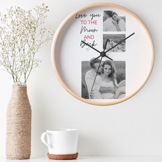 Horloge Ronde Collage Couple Photo & Citation Romantique À La Lu (Créateur téléchargé)