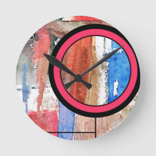 Horloge Ronde collage d'art abstrait, médias mélangés et