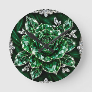 Horloge Ronde collection de fleurs en cristal d'émeraude royale