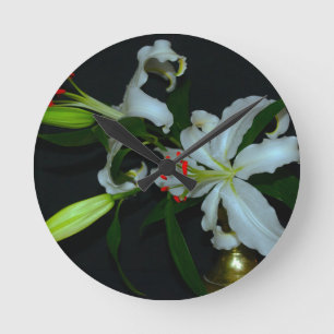 Horloge Ronde Collection Irlandaise de laiton et de fleurs