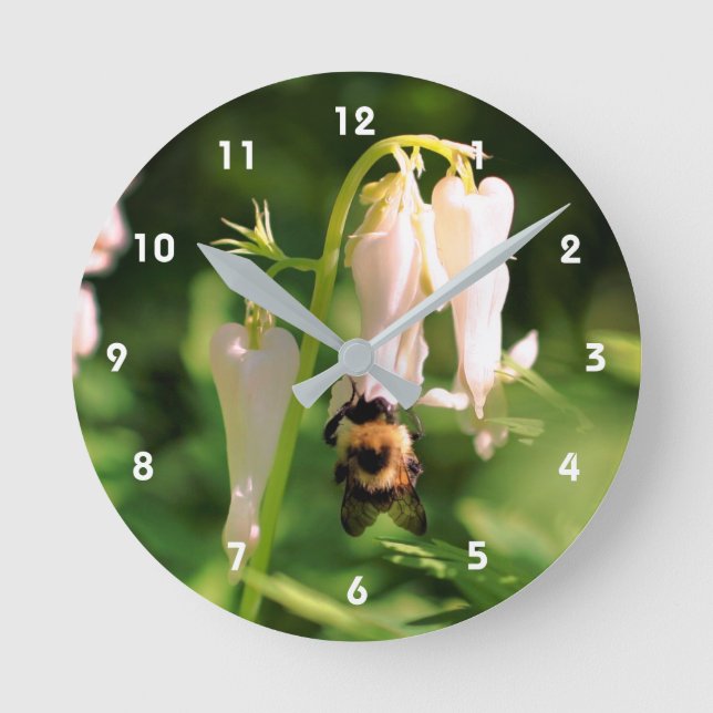 Horloge Ronde Colonne Blanche Fleur Et Abeille Bumble (Recto)